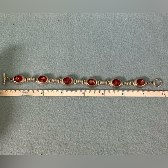 Vintage TAXCO Mexico Sterling Silver Bracelet with Red glass opals - Picture 9 of 11
